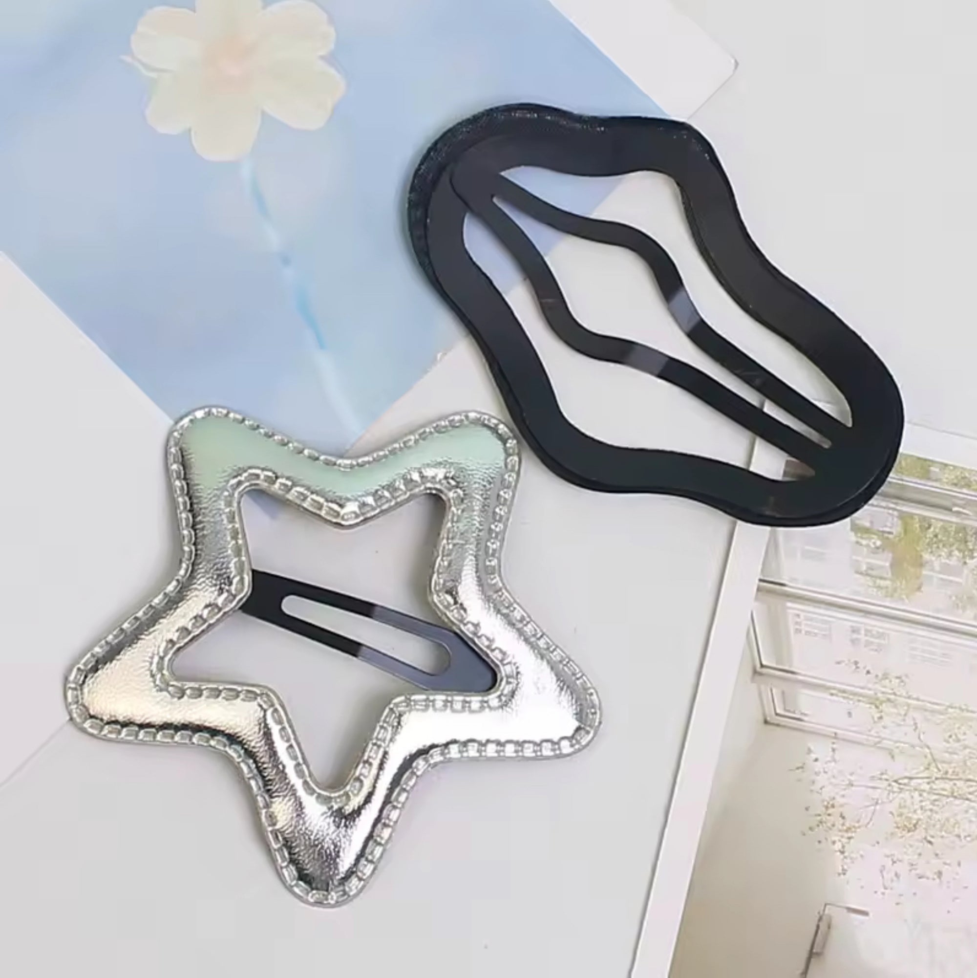 Silver Star Leather Hair Clip